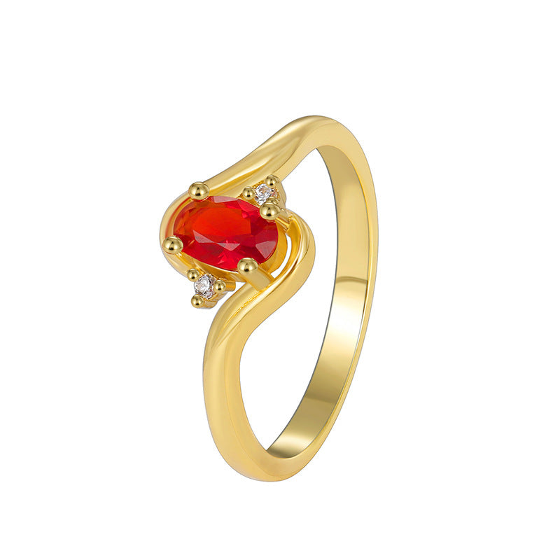 R0383 Simple Fashion Elegant Red Zircon Ring for Women Vintage Versatile Tail Ring