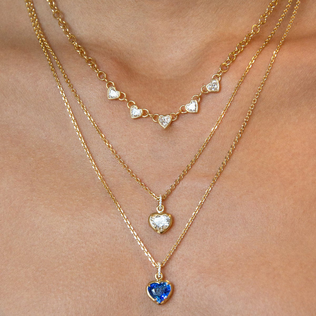 2H Stainless Steel Zircon Heart Necklace Collarbone Chain Non-Fading Jewelry