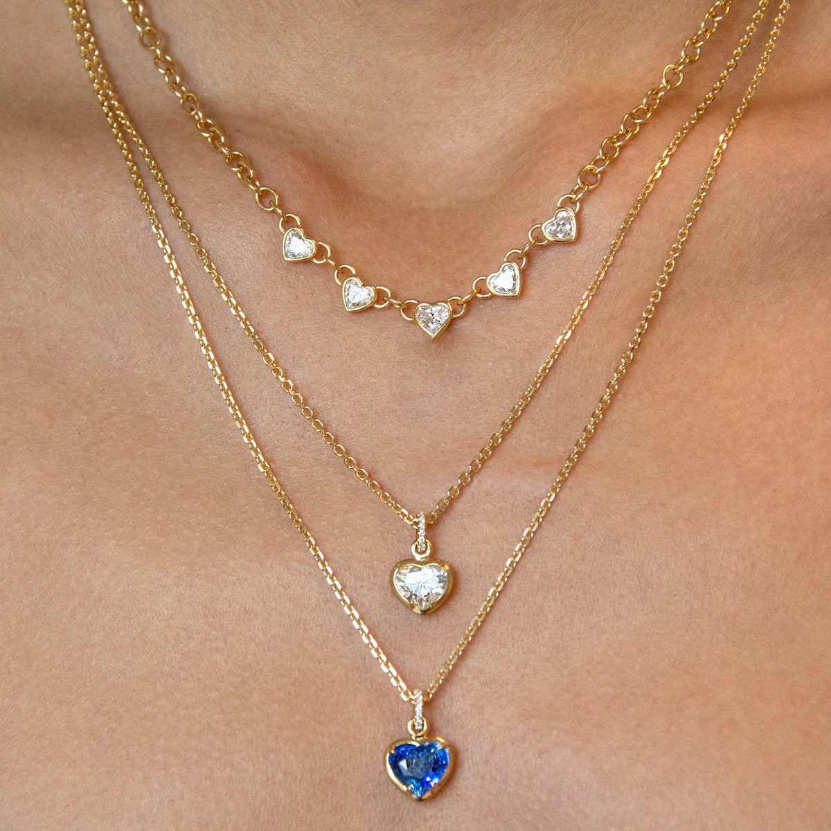 2H Stainless Steel Zircon Heart Necklace Collarbone Chain Non-Fading Jewelry