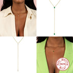 S925 Sterling Silver Y Collarbone Necklace With Diamond Inlays