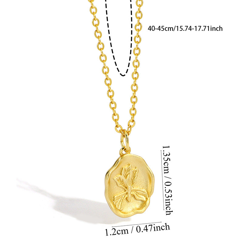 N0051 gold Iris Necklace Flower Vintage Pendant Matte Accessories