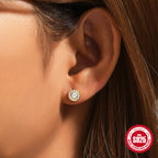 New925Pure Silver Classic Simple Round Shape C Stud Earrings with Inlaid Diamonds, Minimalist Design Sense, Korean and Japanese Style