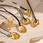 2H Stainless Steel Starfish Geometric Black Rope Necklace Collarbone Chain Jewelry