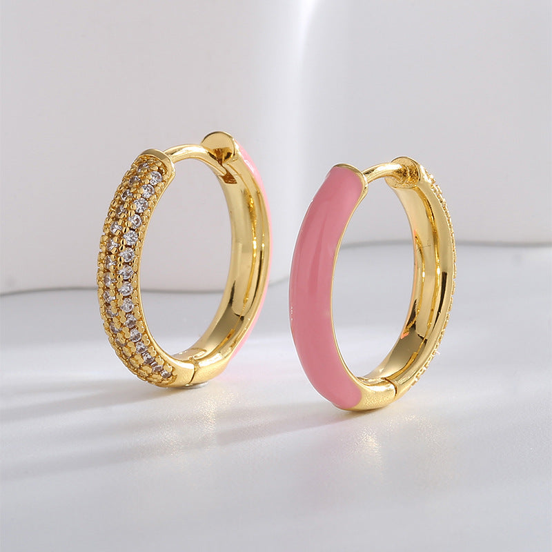 E0497 Simple Elegant Fashion Earrings for Women Pink Resin Micro Inlaid Zircon Hoop Earrings