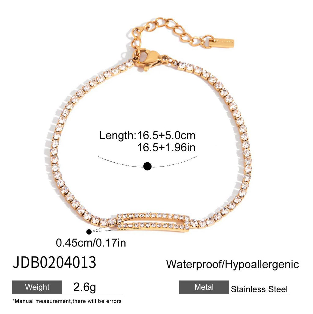 2H Heart Stainless Steel Zircon Bracelet Jewelry Non-Fading Accessories for Women