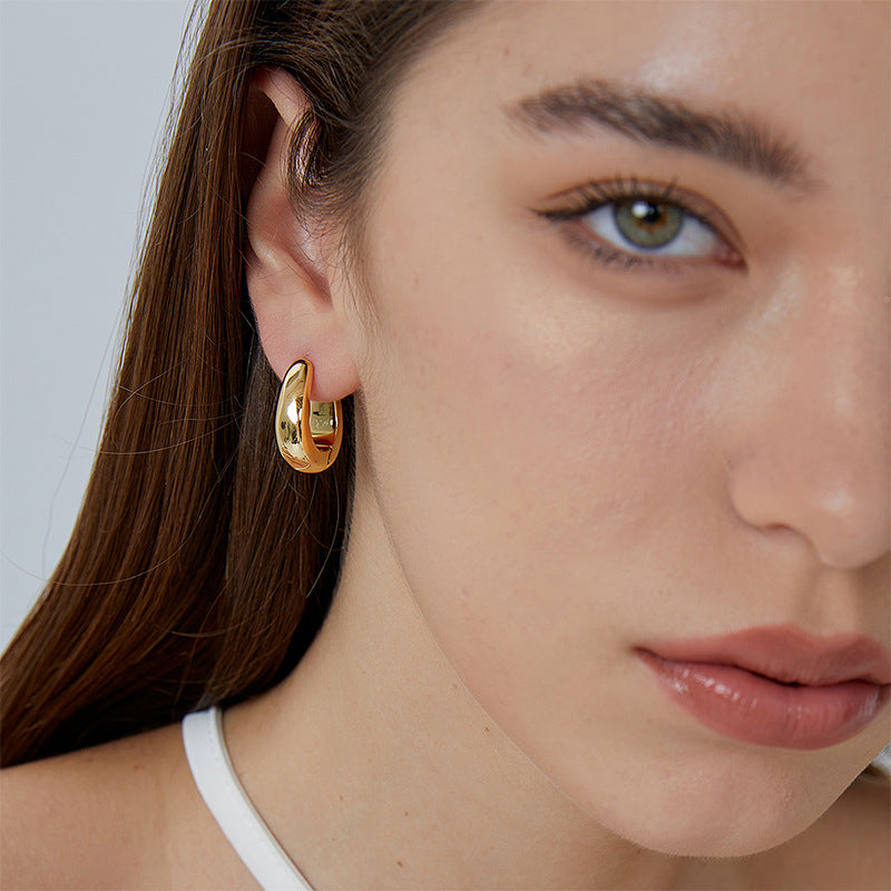 E0495 New Brass Gold-Plated Simple Design Earrings for Women Fashion Retro Ear Accessories