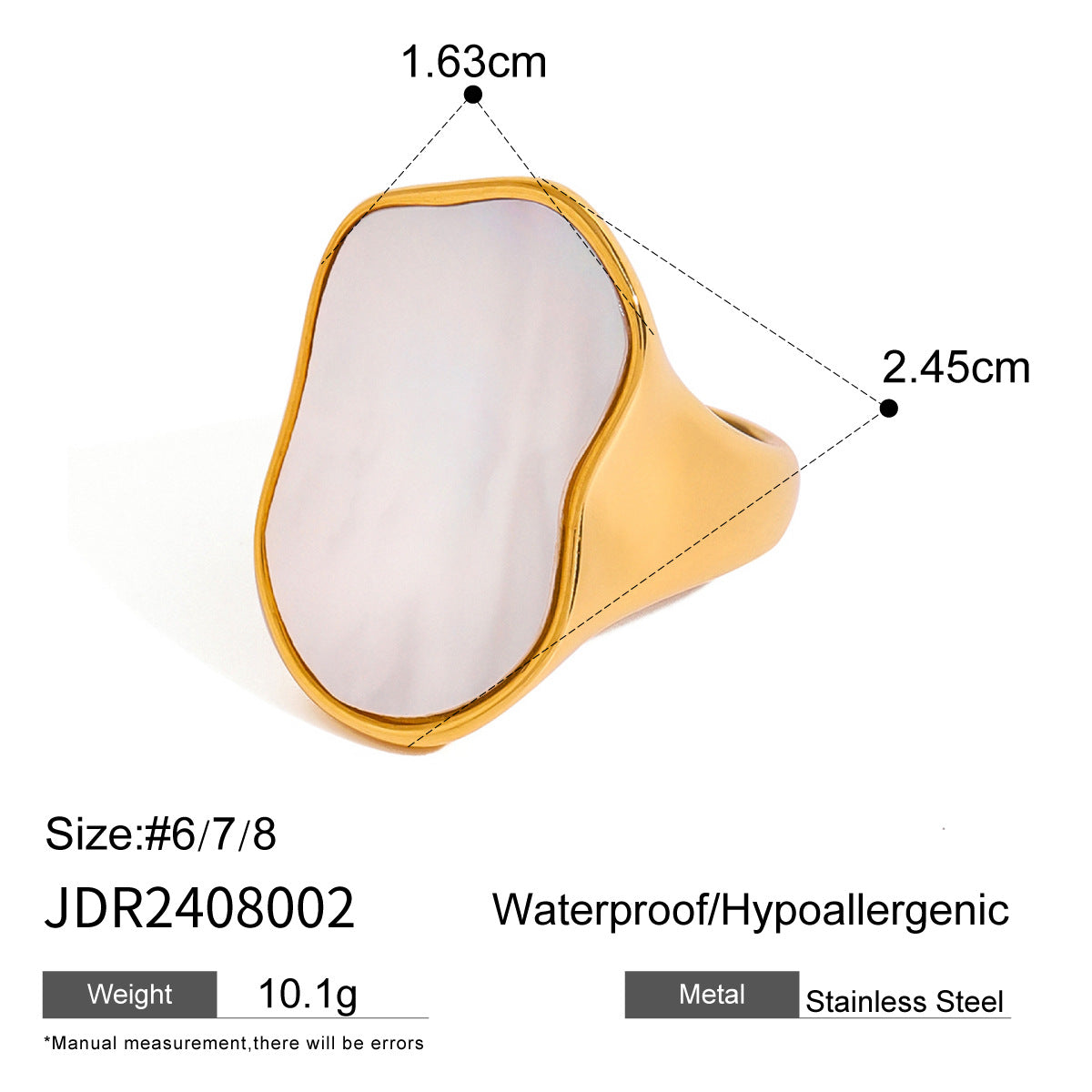 2H Imitation Pearl Heart Ring Non-Fading Stainless Steel Jewelry