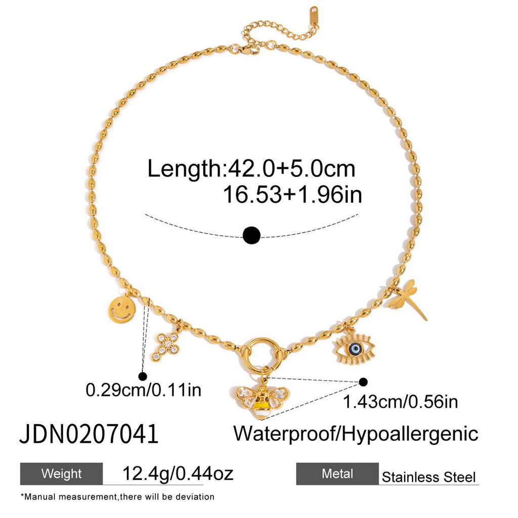 Stainless Steel Bee Earrings Ring Necklace Ring Non-Fading Bracelet