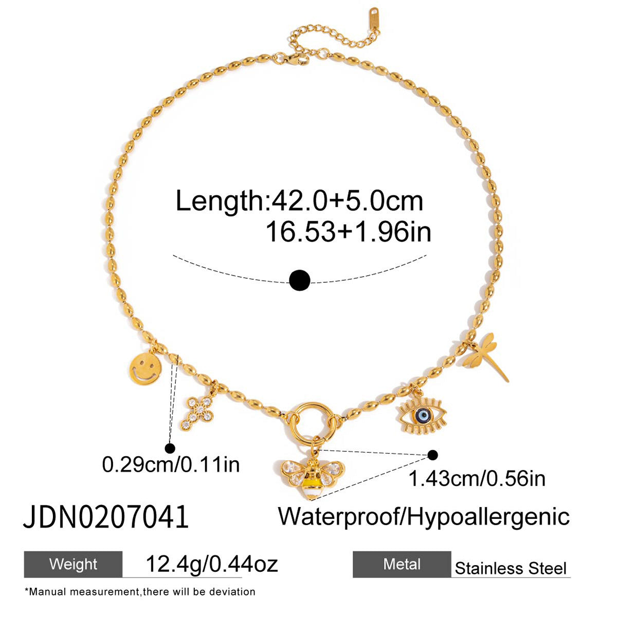 Stainless Steel Bee Earrings Ring Necklace Ring Non-Fading Bracelet