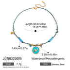 2H Turquoise Natural Stone Heart Necklace Collarbone Chain Stainless Steel Jewelry for Women