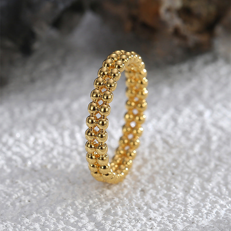 R0570 Exaggerated Personality Design Minimalist Ring for Women Copper Plated with Real Gold Dense Small Round Beads