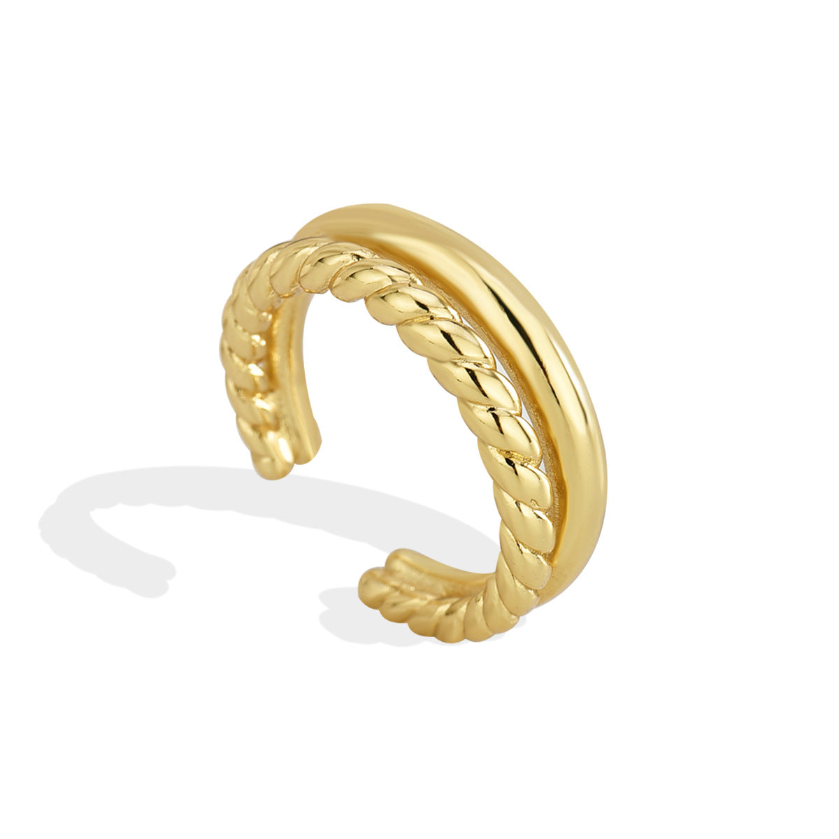 R0193 Twist Ring Open Copper Plated18K Gold Double Layer Ring Fashion Metal Hemp Rope Ring