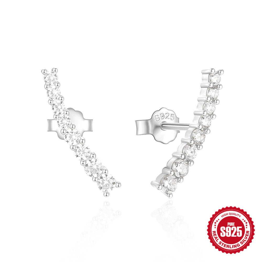 S925Pure Silver Ultra Shiny Single Row Diamond Simple Stud Earrings High-end Earrings