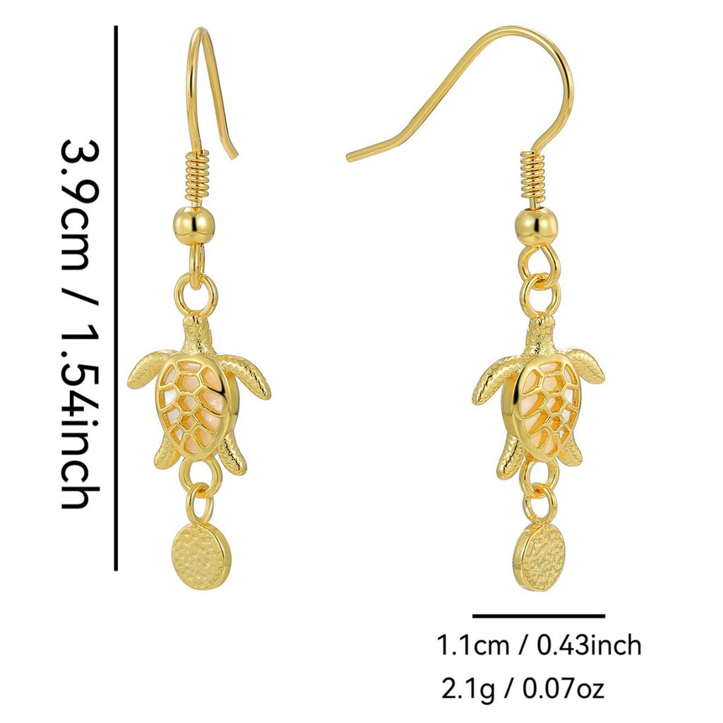 E0741 Creative Fashion Design Turtle Ear Hooks for Women Copper Gold Plated Ocean Elements Inlaid Pearl Earrings