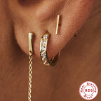 S925Sterling Silver Cluster Diamond Geometric Hoop Earrings Hot-Selling Trendy Ear Jewelry