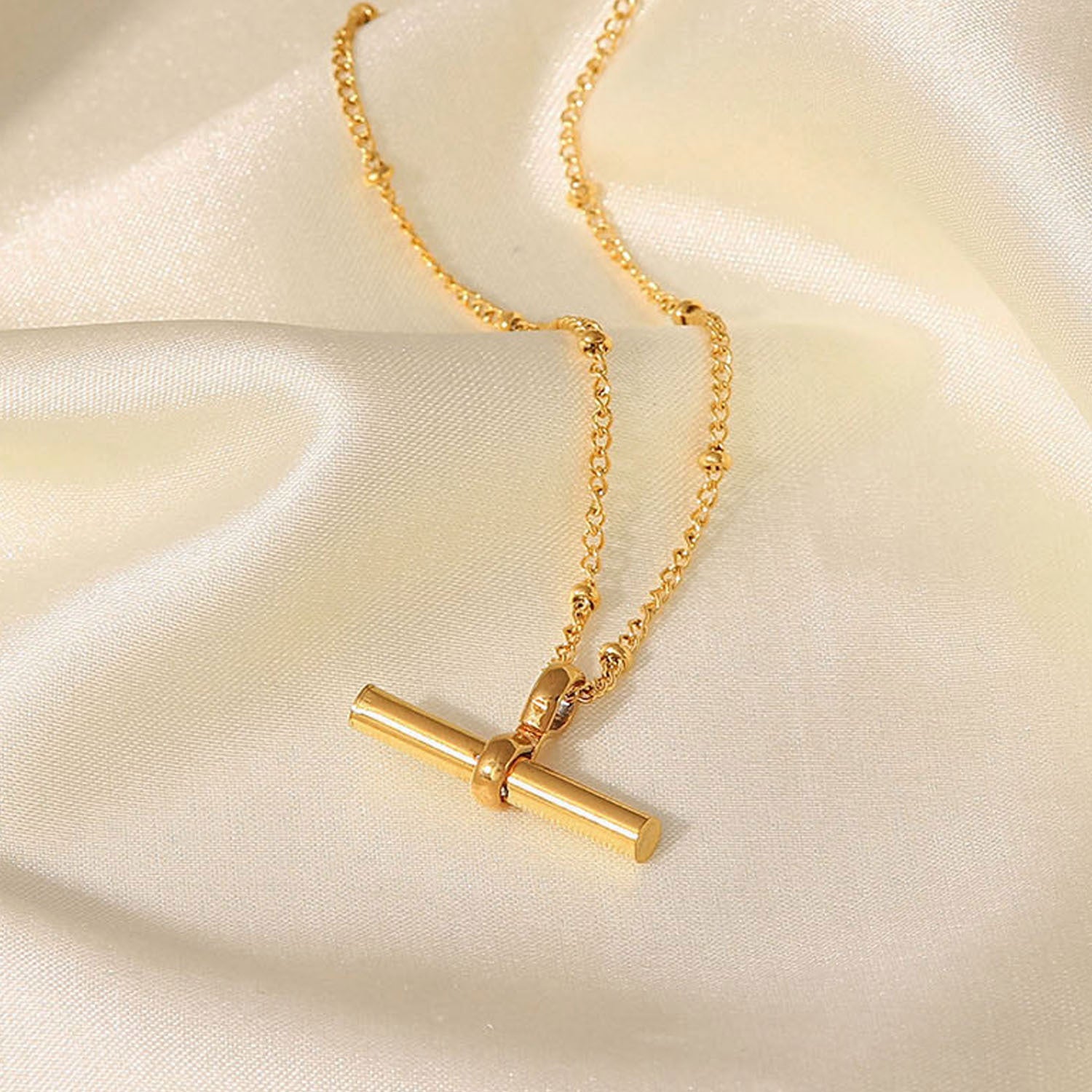 2H New Anklet18K gold Personality Tbar Rod Pendant Round Bead Chain Anklet Fashion Versatile Anklet