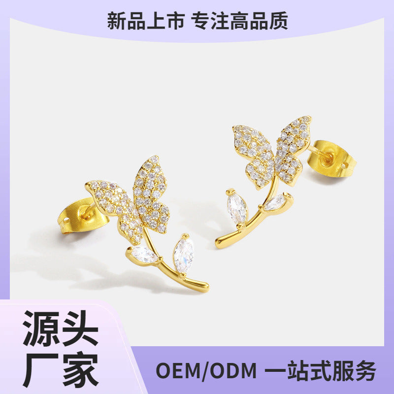 CYE0137 Butterfly Flower Earrings Inlaid with Brilliant Zircon New Earrings