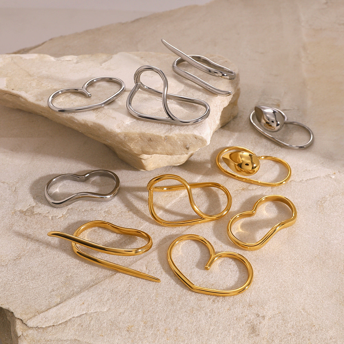 Stainless Steel Double Finger Ring Women Irregular Product Rings