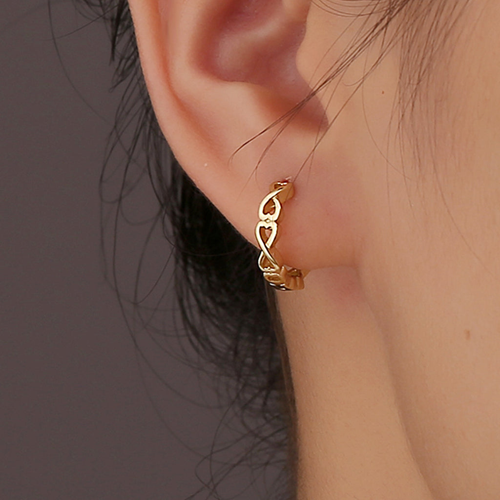 SE0263 S925Silver Simple Hollow Heart Earrings Plated14k Gold Ear Studs