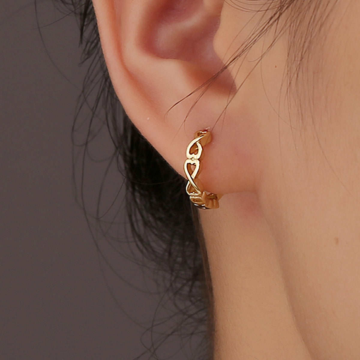 SE0263 S925Silver Simple Hollow Heart Earrings Plated14k Gold Ear Studs