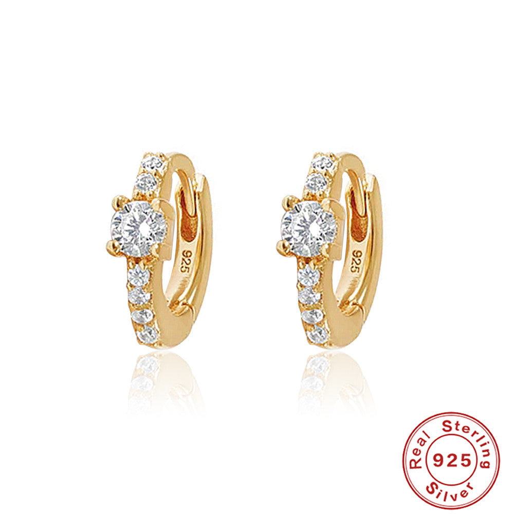 S925Pure Silver Luxurious Diamond-Studded Hoop Earrings Korean Style Earrings