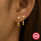 S925Sterling Silver Star Moon Pearl Moonstone Inlaid Diamond Earrings Stud Earrings Hot-Selling Women's Jewelry