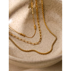 18K Gold Stainless Steel Triple Beaded Loop Chain Braided Chain Three-Layer Necklace Same Style Beach Jewelry