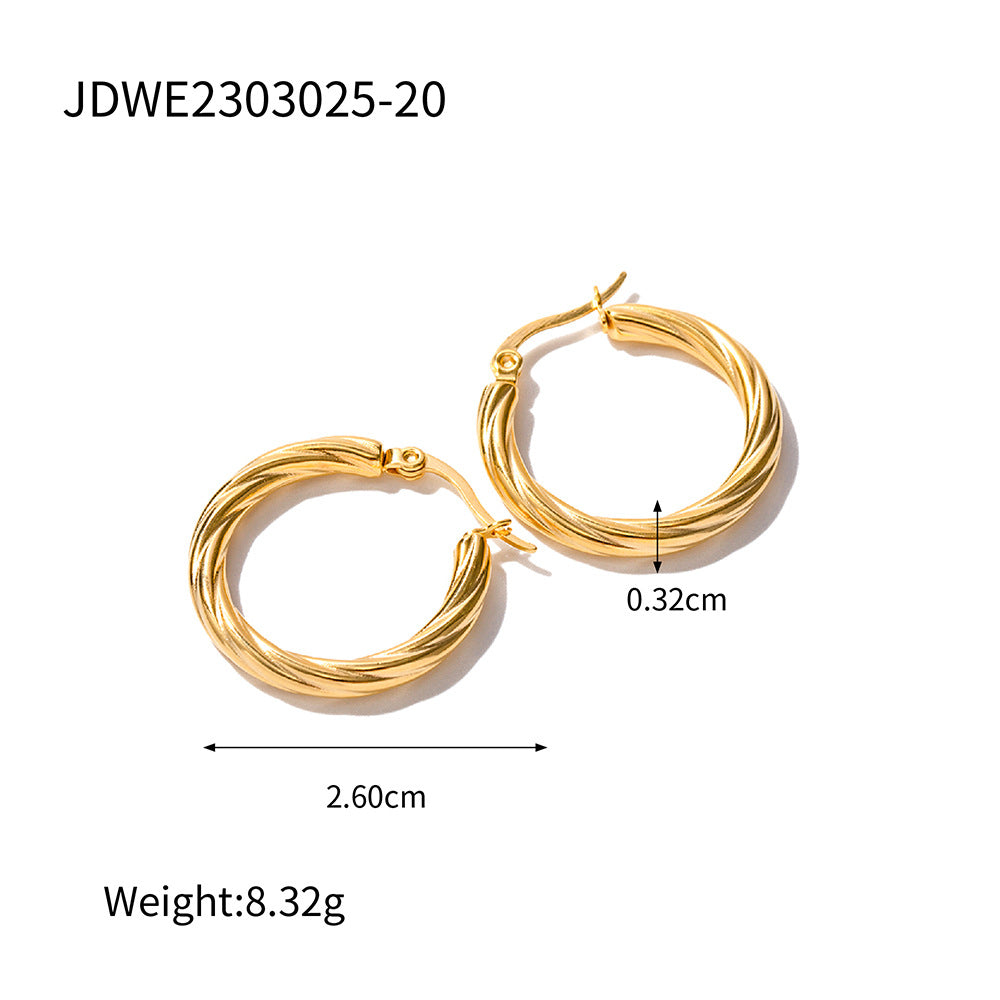 Fashion18K Gold Stainless Steel Cable Line Texture Earrings Non-Fading Earrings Women's Ear Jewelry