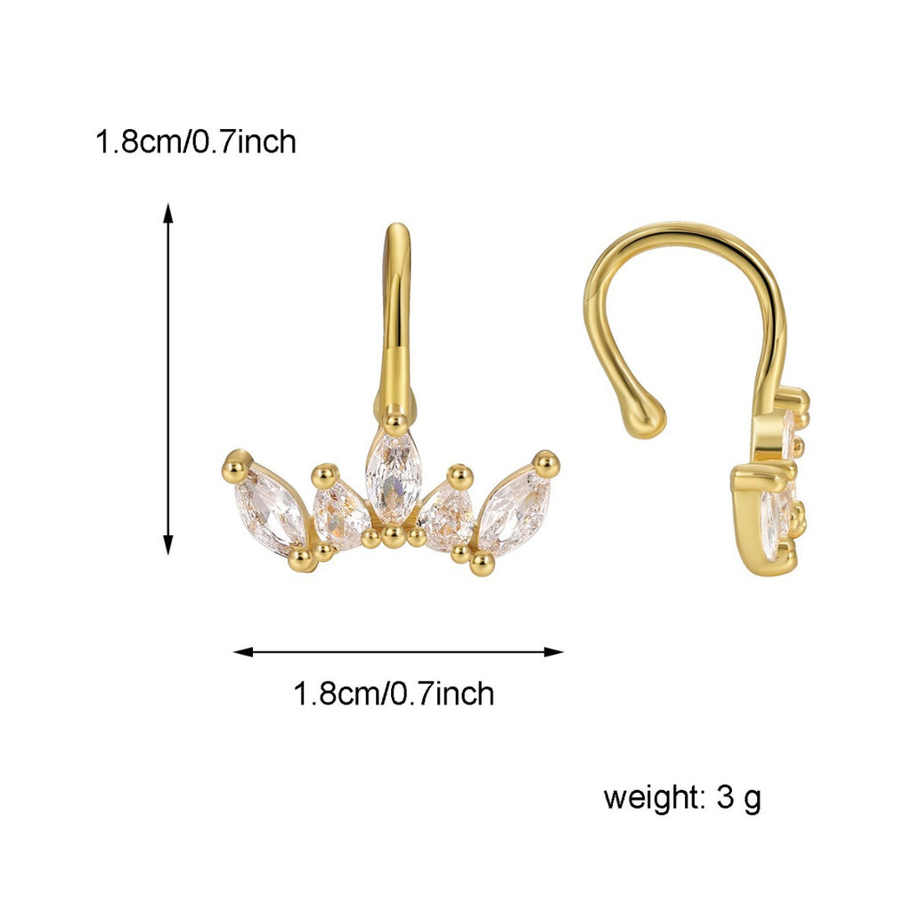 E0512 French Style Fashionable and Unique New Clip-On Earrings for Women, Brass Gold-Plated with Zirconia Ear Jewelry