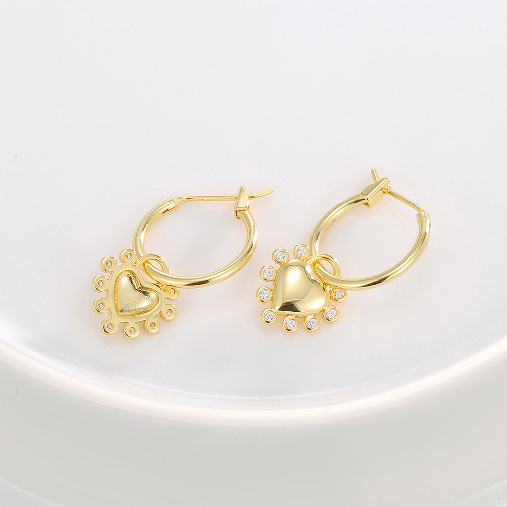 E0811 Retro Fashion Design Earrings for Women Gold-Plated Zircon Heart Drop Earrings