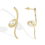 E0328 Fashionable Trendy Earrings Minimalist Design Sense Spiral Pearl Stud Earrings Long Earrings