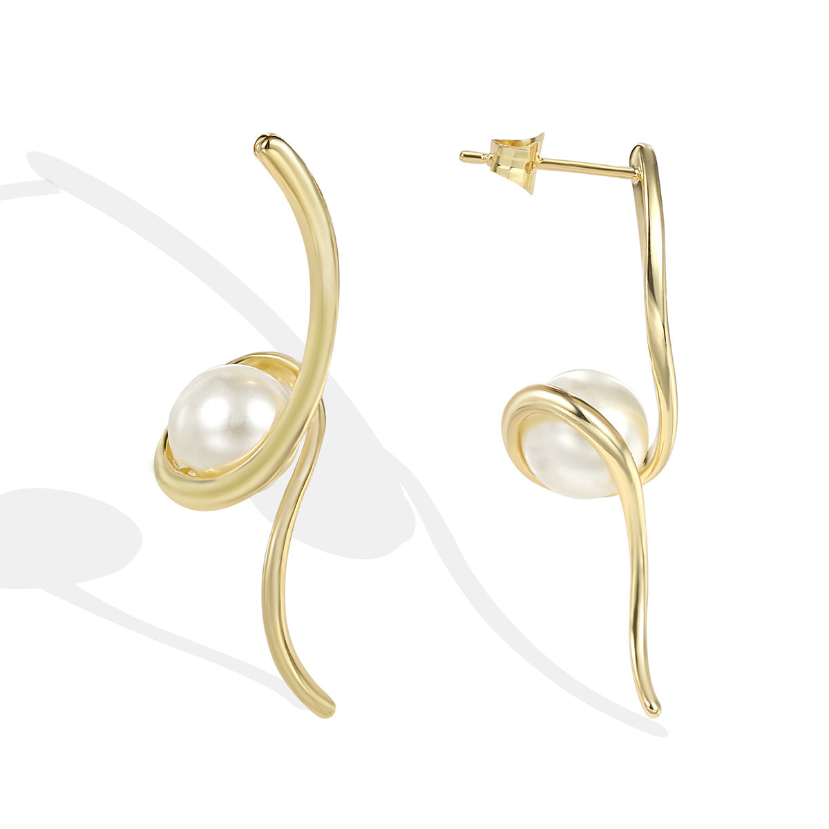 E0328 Fashionable Trendy Earrings Minimalist Design Sense Spiral Pearl Stud Earrings Long Earrings