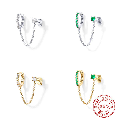 Crystal-Set Hoop Stud 925 Sterling Silver Earrings — front view