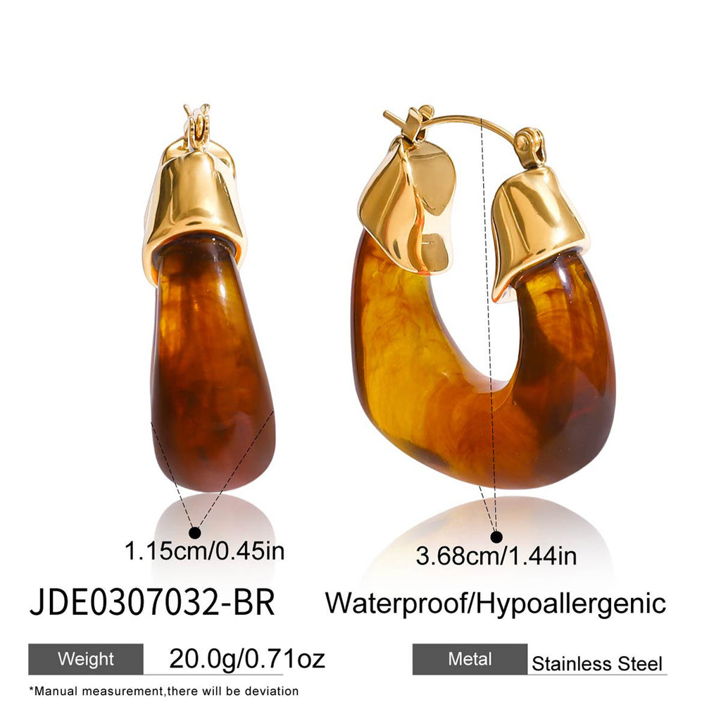 2H Resin Bracelet Stainless Steel Amber Acrylic Earrings Studs Jewelry
