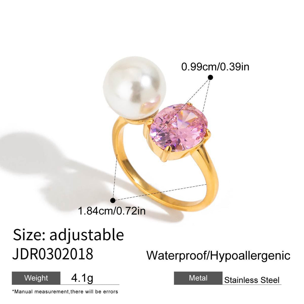 Stainless Steel Pink Zircon Ring Non-Fading Jewelry Non-Fading Accessories