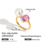 Stainless Steel Pink Zircon Ring Non-Fading Jewelry Non-Fading Accessories