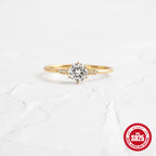S925Sterling Silver Classic Six-Prong Diamond Ring Women's Fashion Style Engagement Zircon Ring