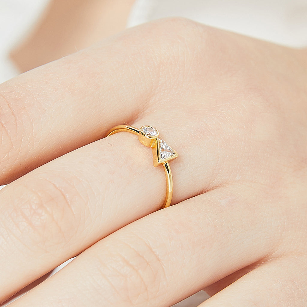 R0191 Simple Cast Copper Jewelry Women's Ring Adjustable Open Inlaid Geometric Zircon Ring