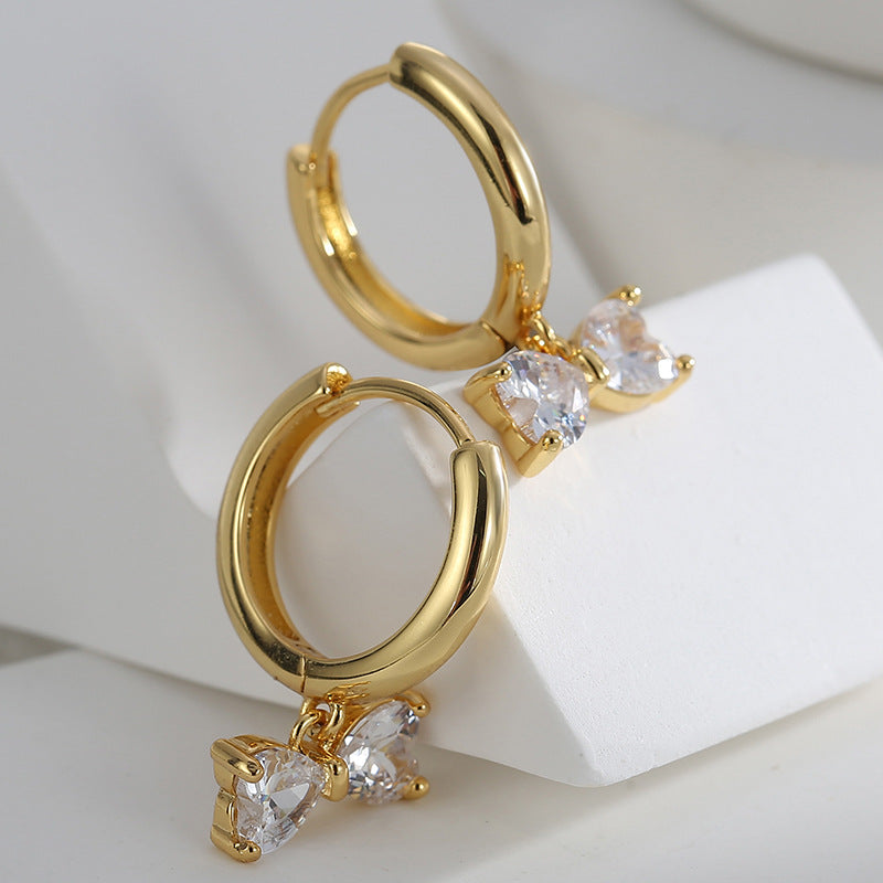 E0461 Foreign Trade New Simple Heart-shaped Earrings for Women Fashion Retro Zircon Earrings