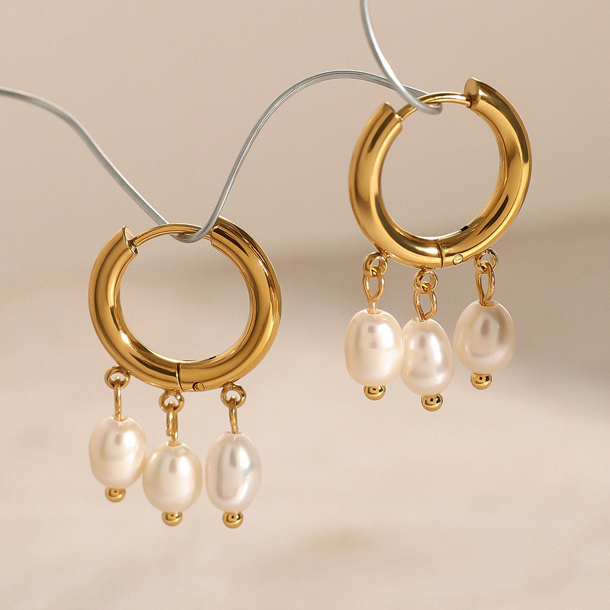 2H Stainless Steel Pearl Earrings Jewelry Studs gold Hoop Earrings