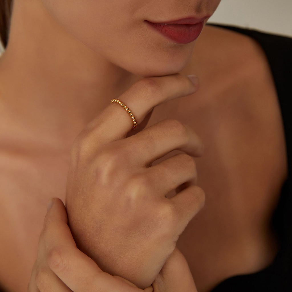 SR0015 S925Silver Exquisite Japanese and Korean Simple Minimalist Thin Ring Beaded