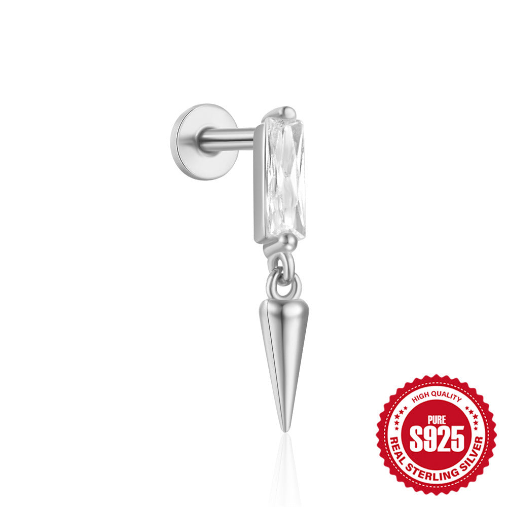 S925Sterling Silver Flat Threaded Piercing Chain Earrings Hot Sale Fashion Inlaid Diamond Opal Ear Bone Stud Earrings for Women