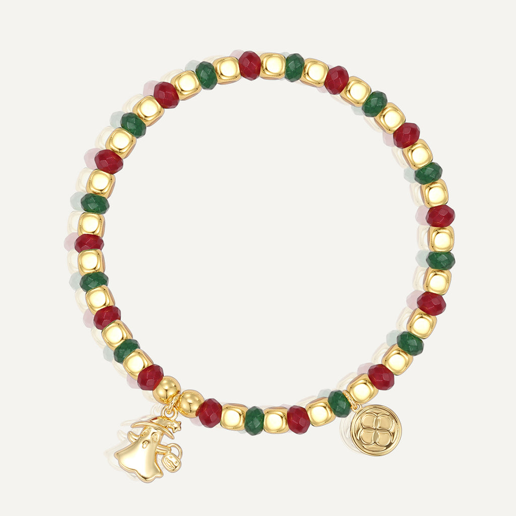 B0337 Cute Ghost Pendant Copper Plated18k Gold Bracelet Chalcedony Stone Beads