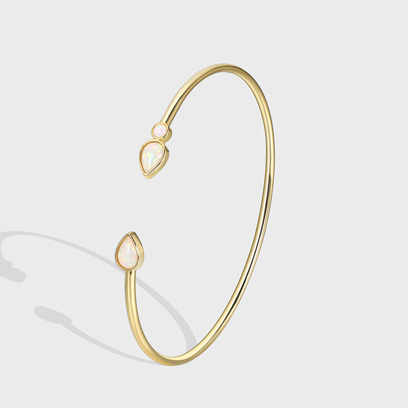 B0088 Brass Gold-Plated Bracelet for Women Inlaid with Opal Adjustable Open Water Drop Shape
