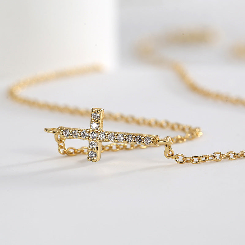 N0249 Simple Design Necklace for Women Fashionable Elegant Cross Zircon Choker