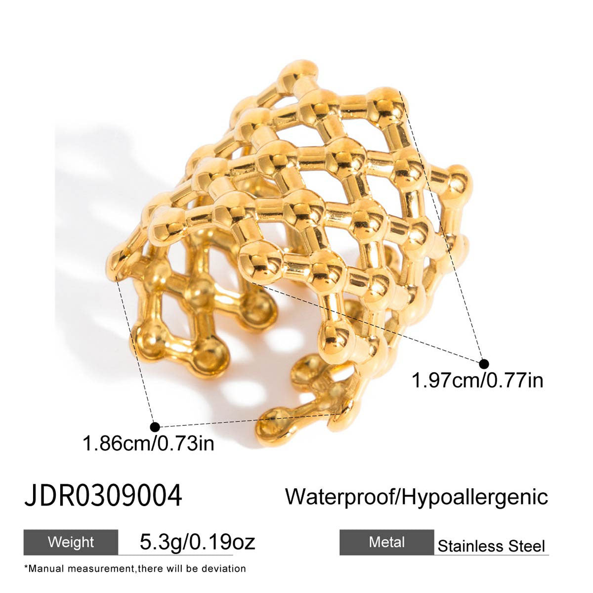 Stainless Steel Mesh Exaggerated Ring Non-Fading Jewelry Accessories for Women Ring