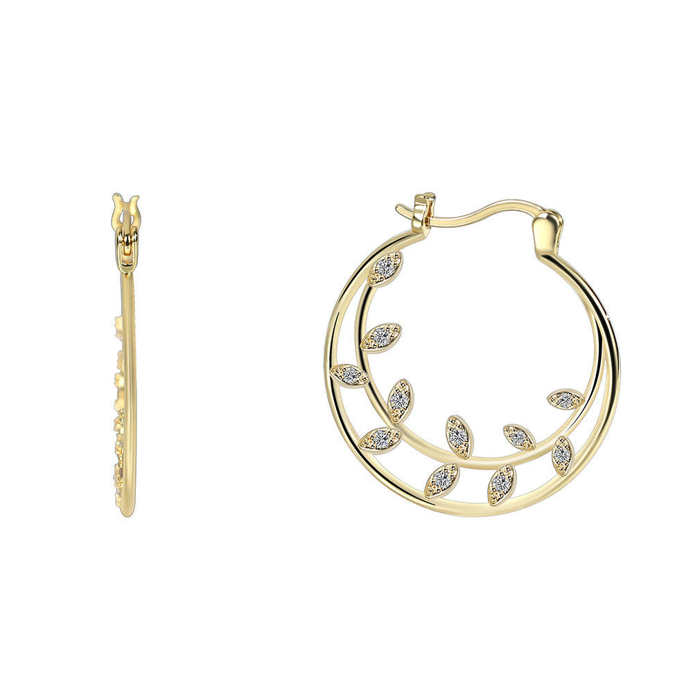 E0349 Fashion Double Circle Earrings Glossy HOOP gold Leaf Large Circle Hoop Earrings for Women