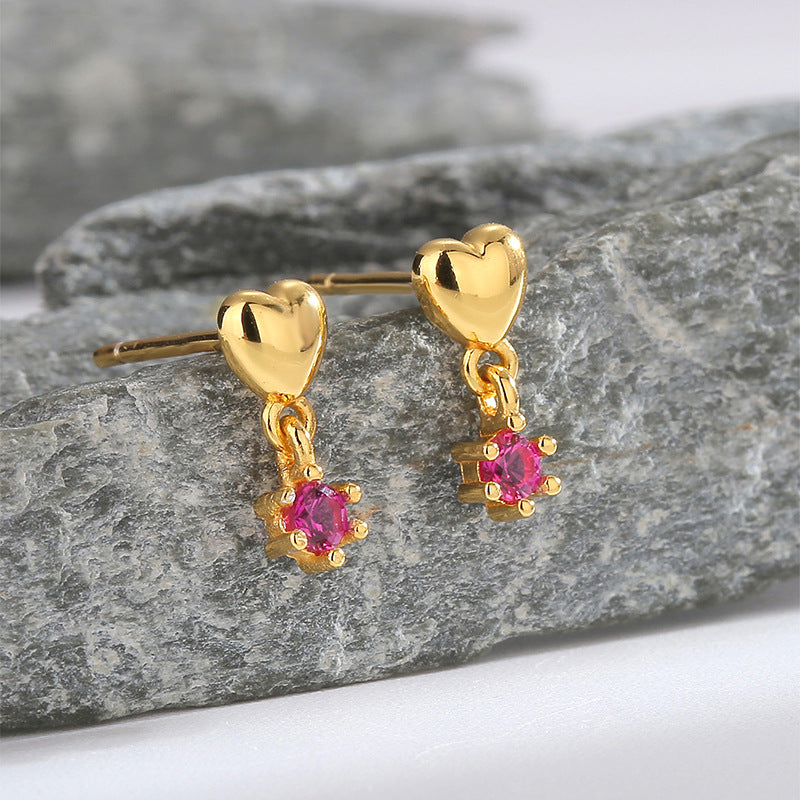 SE0025 S925Silver plating14K Cute Sweet Cool Style Earrings for Women Korean and Japanese Heart-Shaped Purple Zircon Earrings