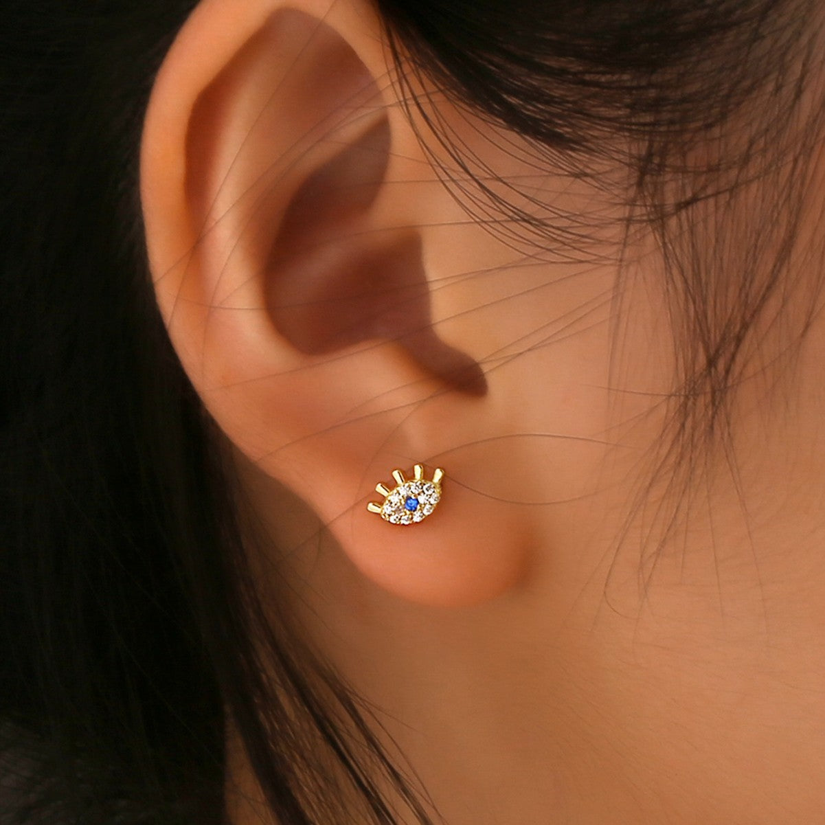 SE0250 S925Silver Blue Eyes Stud Earrings Inlaid Zircon Female Ear Jewelry Female