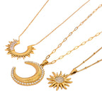 Stainless Steel Zircon Necklace Sunflower Collarbone Chain Moon Pendant Choker